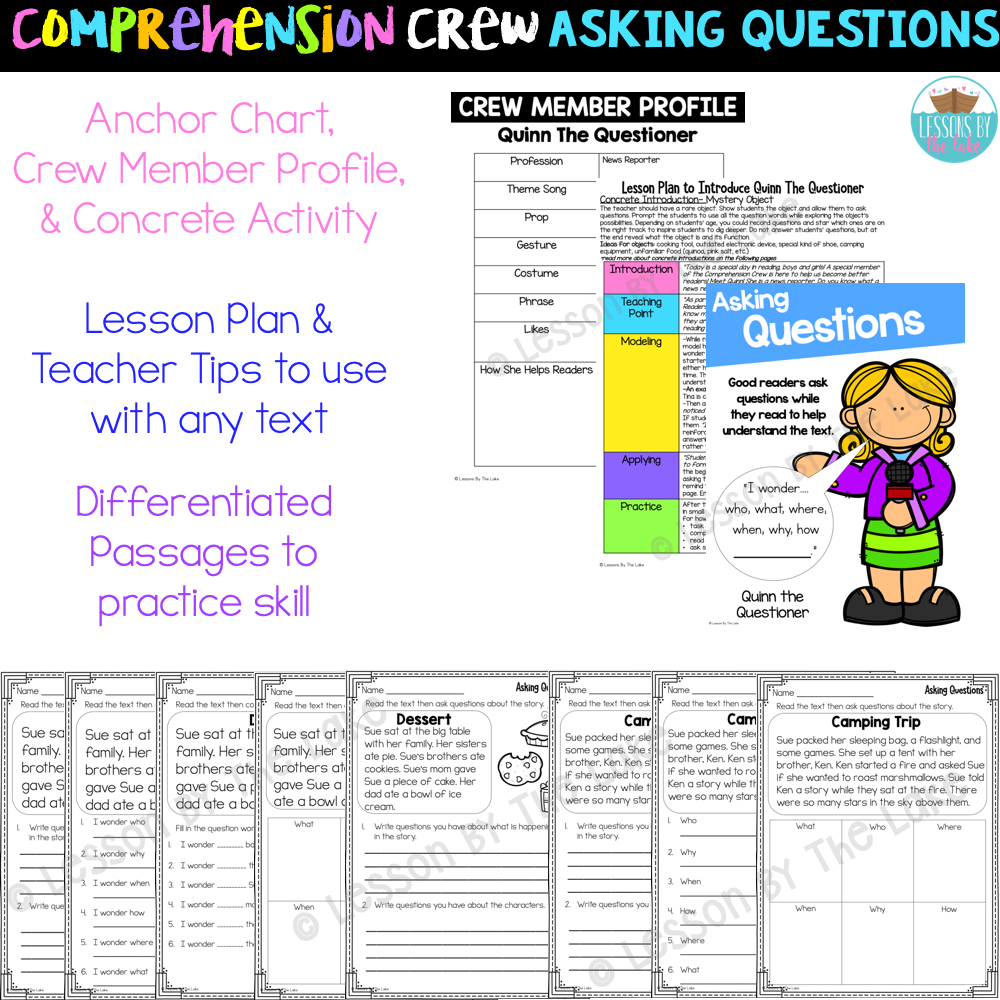 questioning text, reading strategy, reading instruction, comprehension crew, asking question activities