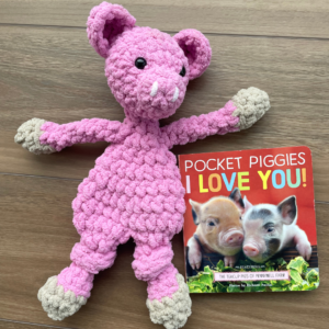 pig book and stuffed animal 